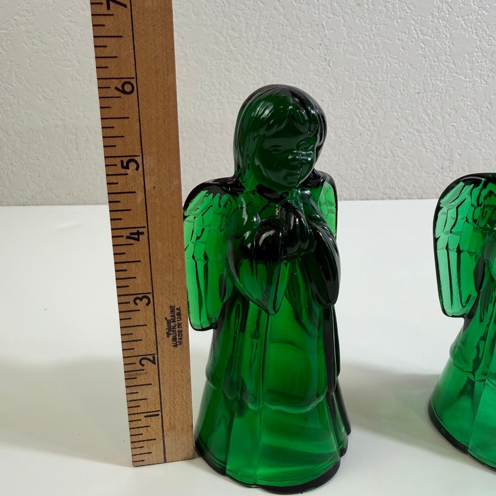 Fenton Emerald Green Glass Angel Figurines Praying Boy and Girl Set of 2 USA - Picture 3 of 6